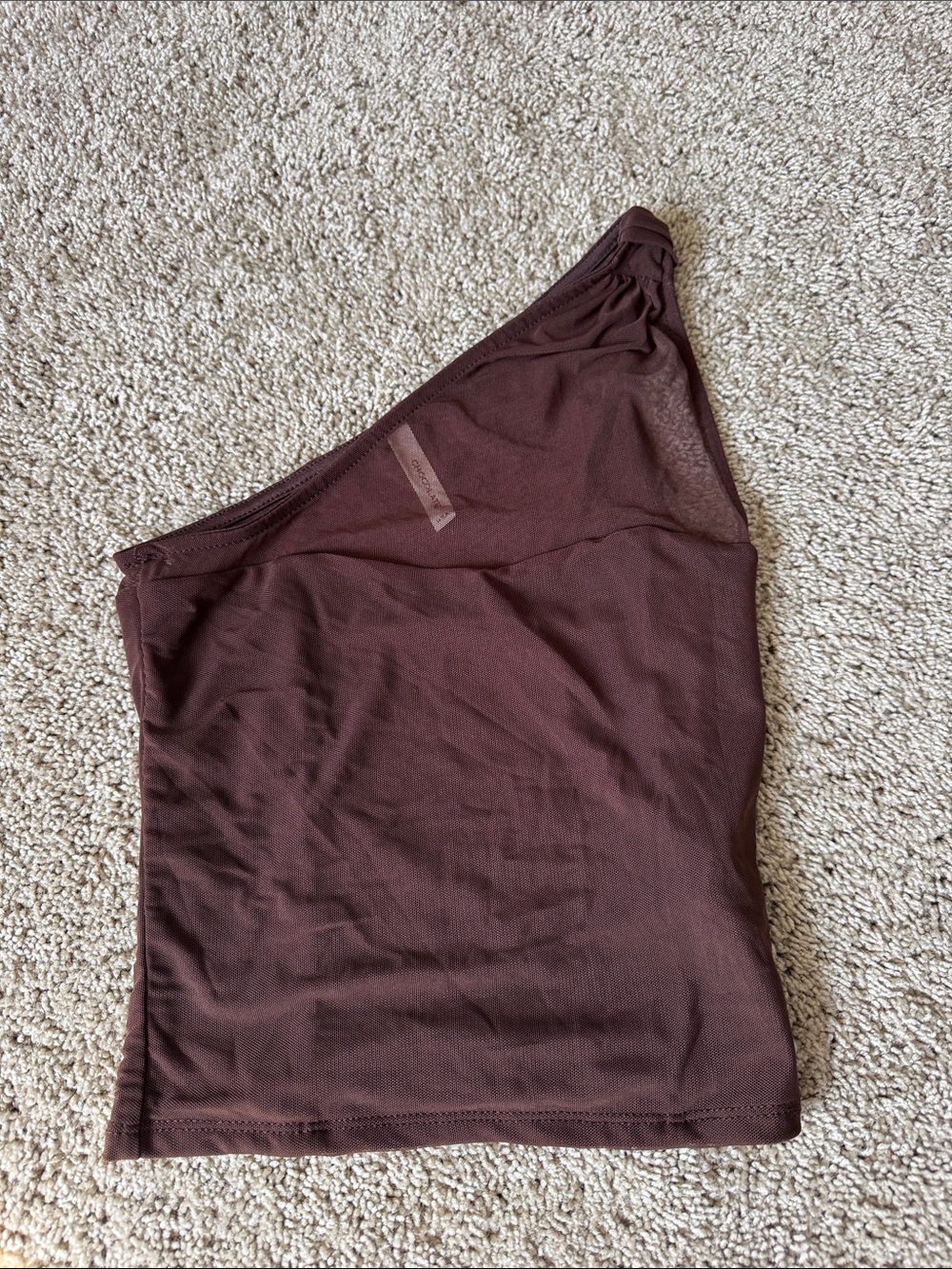 Brown Mesh One Shoulder Tank Top
